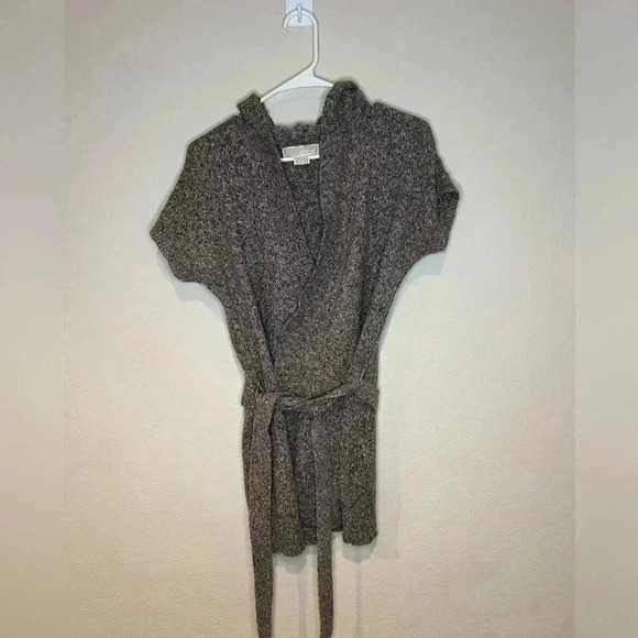 MICHAEL Michael Kors brown Short-Sleeve Tie-Front Hooded Wrap Sweater S fall - Picture 1 of 5